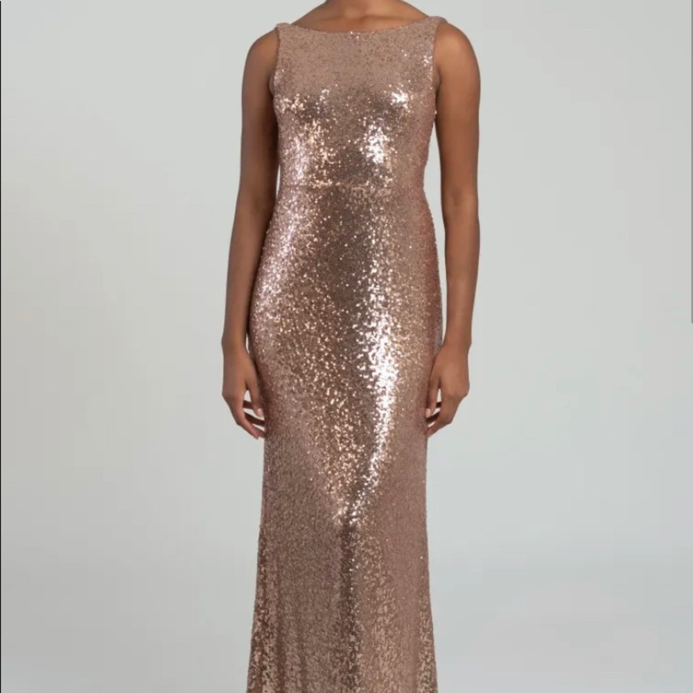 Jenny Yoo Brea Sequin Tulle Gown, Rose Gold, Size 4, Tailored to 56 inch Length